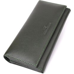 Горизонтальний гаманець у два складення з натуральної шкіри 723067 Зелений