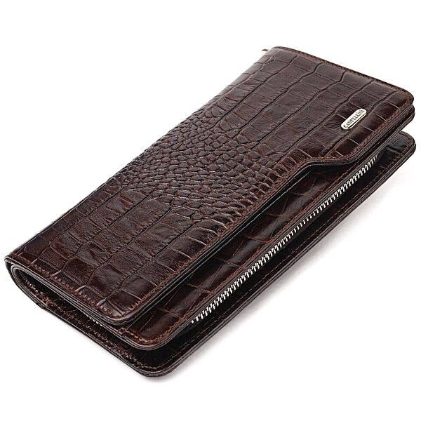 Функціональне портмоне клатч із натуральної шкіри 721536 Коричневе