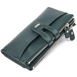 Місткий гаманець з натуральної зернистої шкіри 721633 Зелений