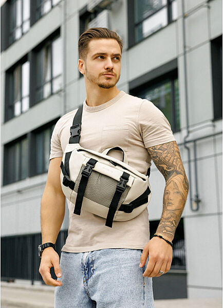 Велика чоловіча поясна сумка бананка сіра