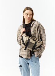 Велика шкіряна жіноча поясна сумка бананка сіра