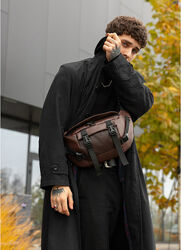 Велика чоловіча поясна сумка бананка коричнева