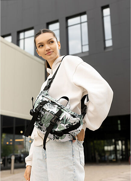 Велика жіноча поясна сумка бананка тканева принт