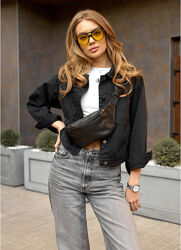 Жіноча сумка на пояс бананка шкіряна чорний