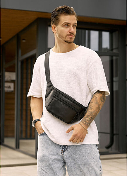 Шкіряна сумка на пояс чорна