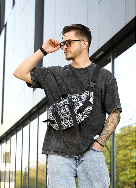 Велика чоловіча поясна сумка бананка тканева принт