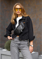 Сумка на пояс бананка чорна зі стрічкою