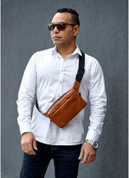 Чоловіча шкіряна сумка бананка руда шкіра