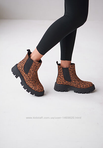 Ботинки челси леопард кожа натуральная нубук 775