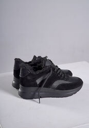 Кроссовки зимние женские замша кожа на меху черные 747pr