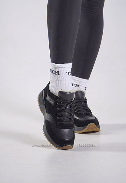 Кроссовки зимние женские замша кожа мех черные 747ch