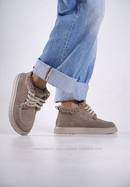 Черевики ботінки замшеві зимові жіночі бежеві 7079-11