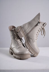 Черевики ботінки зима жіночі світлі бежеві шкіра натуральна хутро 7621