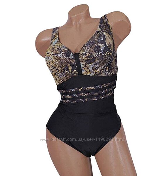 Купальник женский сдельный черный с змеиным принтом размер 52-60