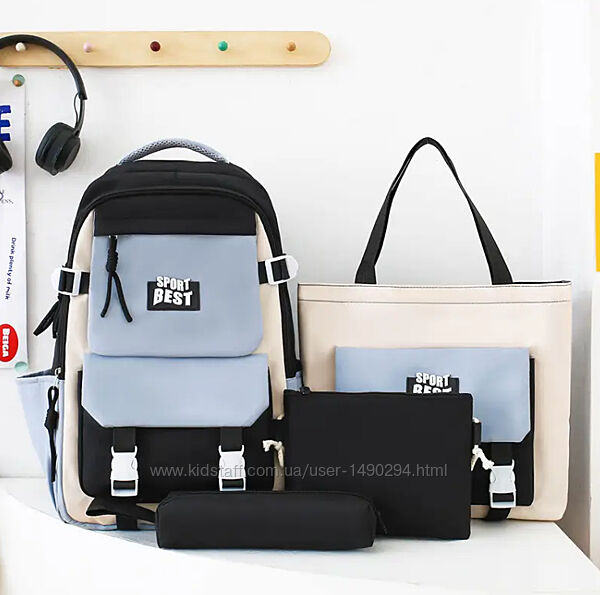 Рюкзак женский комплект нейлон 4 в 1 черный