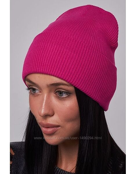 Шапка женская демисезонная с отворотом маджента Елма