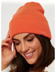 Шапка женская демисезонная с отворотом Орбит оранж