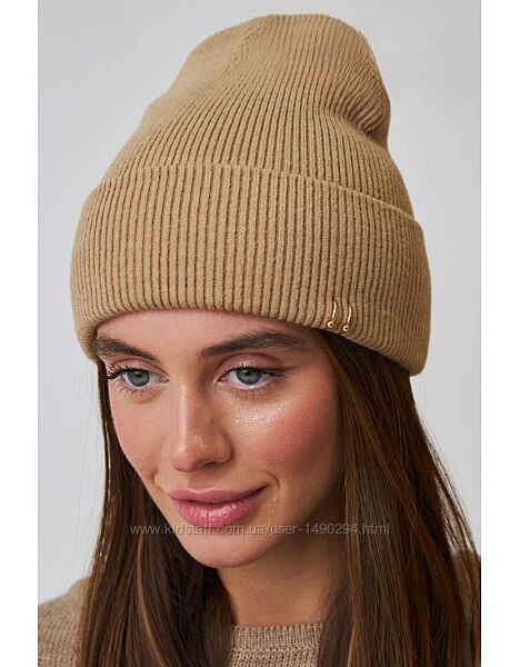 Шапка женская демисезонная с отворотом Орбит песочный