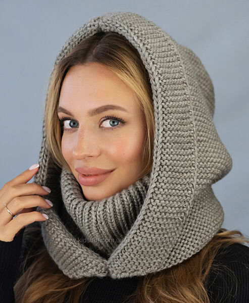 Капор женский вязаный темный кофе Лея