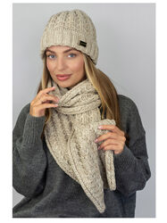 Шапка женская на флисе с шарфом комплект Нордик светлый кофе