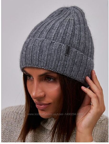 Шапка женская с отворотом серая размер 56-60 см
