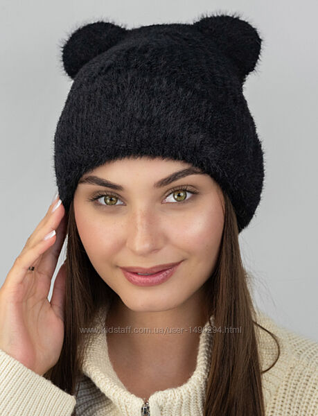 Шапка женская Коди черный с ушками размер 56-59