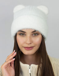 Шапка женская Коди белый с ушками размер 56-59