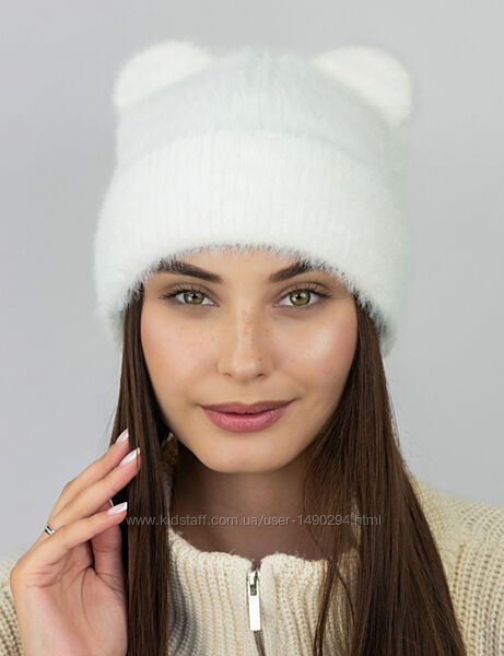 Шапка женская Коди белый с ушками размер 56-59