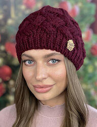 Шапка женская теплая на флисе бордовый Дюран