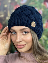 Шапка женская теплая на флисе джинсовый Дюран