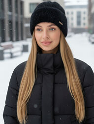 Шапка женская Элия с подворотом черная размер 56-59