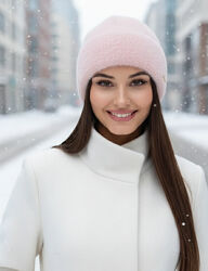 Шапка женская Элия с подворотом светлая пудра размер 56-59