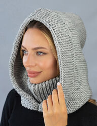 Капор женский вязаный теплый Лея светло-серый