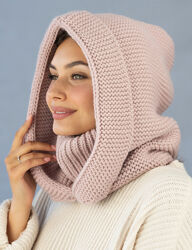 Капор женский вязаный теплый Лея светлая пудра