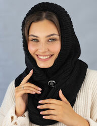 Капор женский вязаный Дайна черный размер 56-59