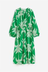 Новое хлопковое платье сукня миди с рукавами баллон в пальмы принт от H&M