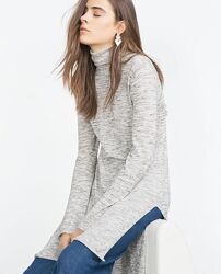 Удлиненный свитер гольф вязаная туника платье с высоким воротом от ZARA