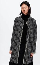 Твидовый кардиган зара тренч удлиненный блейзер в клетку принт от ZARA