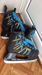 Коньки Zelart Z-0886 черный-синий-желтый, стелька 22,5см