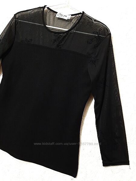 Лонгслив стрейчевий жіночий чорний демі/ зима кофточка з прозорими деталями