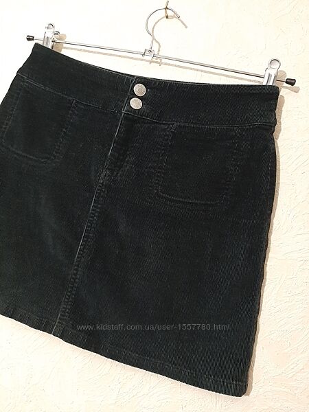 Спідниця вельветова жіноча синя з кишенями трапеція коротка юбка 44 46 S M