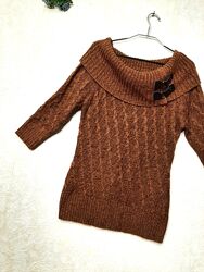 Светр коричневий меланж жіночий в´язаний теплий м´який зима демі р48 50