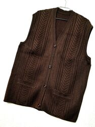 Жилет в´язаний коричневий теплий жіночий гудзики демі зима безрукавка 52 54