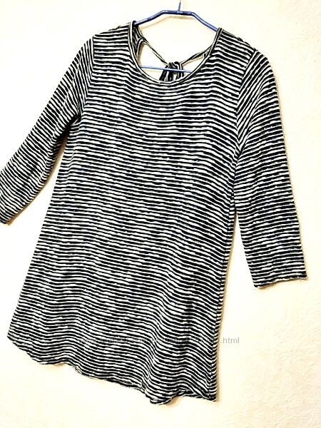 Светр кофта туніка тепла подовжена жіноча в смужку синя бежева чорна