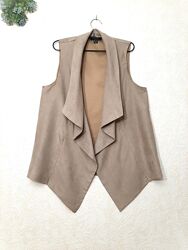 Безрукавка накидка жіноча бежева спереду асиметрія кутами р48 50 52