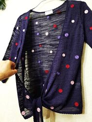 Кофта на завязках спереду жіноча фіолетова вишивка горох кардиган накидка