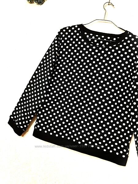 Лонгслив футболка велюрова жіноча кофтинка для дому чорна в білі горохи