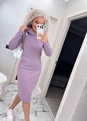 тепла сукня 4050рр на флісі з капюшоном та карманом кенгуру