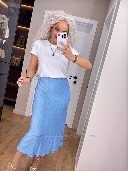 Костюм 40-54рр біла футболка з куліру та спідниця міді плісе хвиля