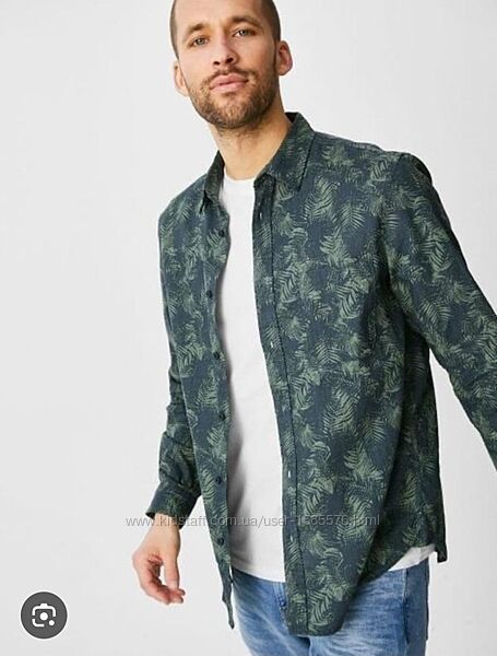 C&A сорочка льон стилтна зелена, синя S, M, L